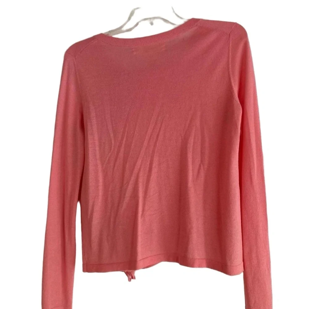 DEMYLEE NEW YORK Cardigan Womens Size M Pink Coral Ruffle Knit Cashmere Luxe - Picture 3 of 5